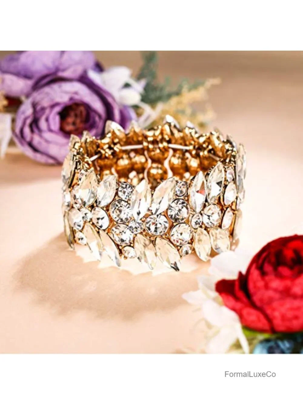 Marquise Crystal Art Deco Stretch Bracelet for Women Bride Prom